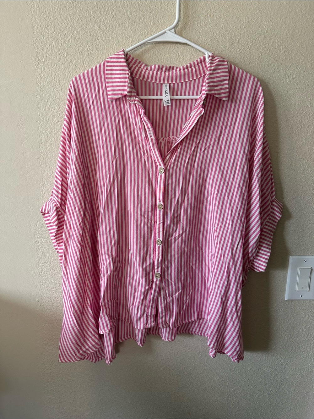 Zenana Pink Striped Button-Front Women's Top size XL/ NWOT 1412